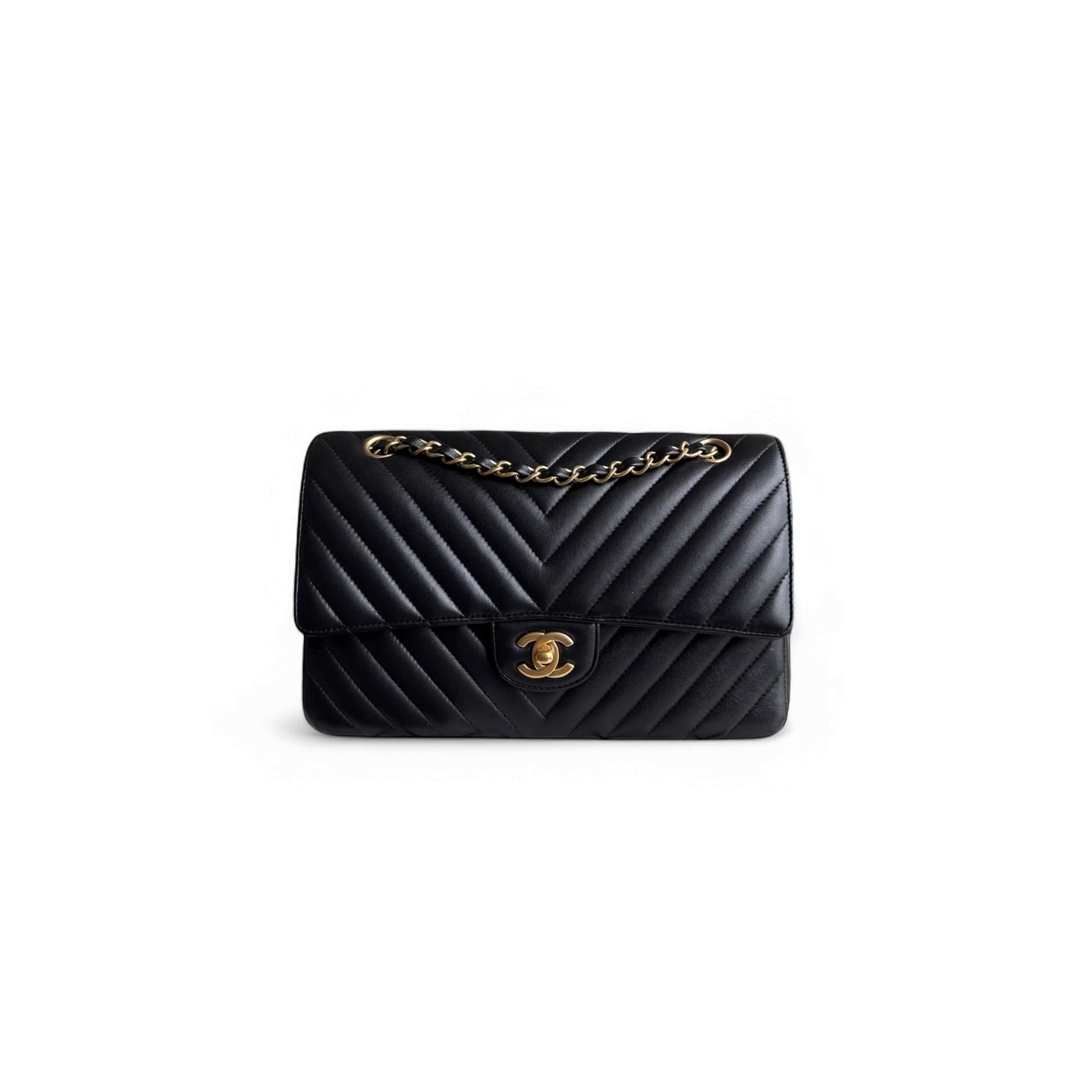CHANEL MEDIUM CLASSIC FLAP CHEVRON LAMBSKIN GOLD HARDWARE A01113 (25*15*7.5cm)